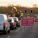 Premium 4-Way Control Wait Here Until Green Light Shows Traffic Sign 1050x750mm for Temporary Traffic Management
