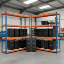 2x Heavy Duty Shelving - 2200mm High - Blue & Orange with 8x 62L Plastic Storage Boxes