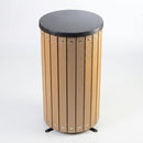 Round Wood-Effect Steel Waste Bin – 33 Litre Outdoor (view 2)