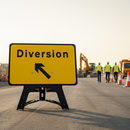 Premium Diversion Arrow Up Left Sign 2702 - 1050x750mm Reflective with Quick Setup Frame