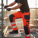 High-Performance Ladies Fit Trousers With Kneepad Pockets - Hi-Vis Red/Dark Navy