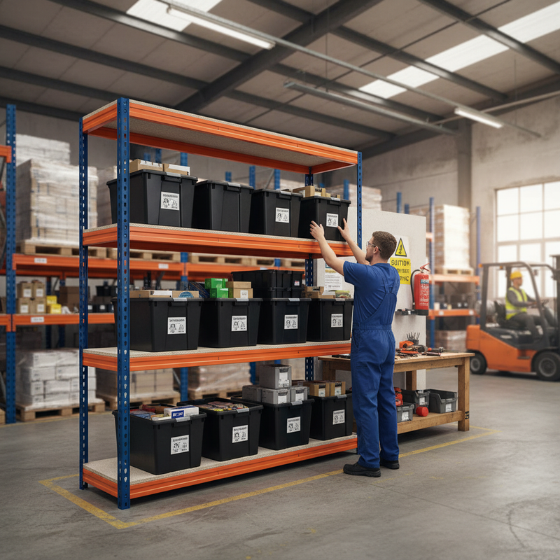 Heavy Duty Shelving Unit - 1600mm High with 12x 62L Plastic Storage Boxes