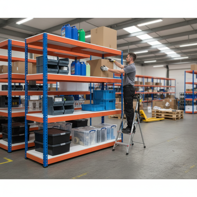 Premium Industrial Shelving - 3050mm High - 800kg Capacity - Melamine - Blue & Orange