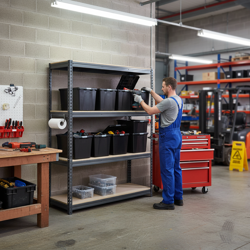 Premium Heavy Duty Shelving with 8x 37L Plastic Storage Boxes - 2200mm High - Grey