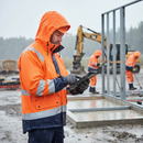 Premium Hi-Vis Orange/Navy Blue Rain Jacket - Waterproof, Windproof with Fleece-Lined Collar and Adjustable Sleeves for Ultimate Protection