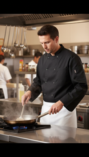 Professional Long Sleeve Chef's Jacket with Stud Fastening - 65% Polyester, 35% Cotton for Comfort and Durability
