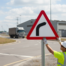 Professional Bend Ahead Post Mounted Warning Sign - Heavy Duty Traffic Safety with Supplementary Messaging Options