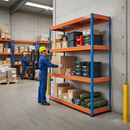 Premium Heavy Duty Industrial Shelving - 1677mm High - 400kg Capacity - Steel - Blue & Orange