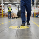Premium Self-Adhesive Attention Pedestrian Traffic Floor Sign - 430mm Diameter, Slip-Resistant, Durable with High Visibility Graphics