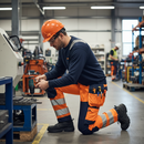 Premium Hi-Vis Softshell Trousers in Orange/Navy Blue with Holster Pockets for Harsh Weather Protection