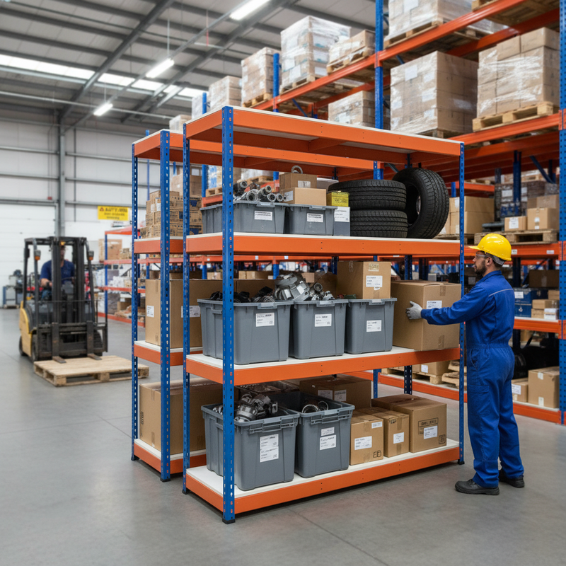 3x Heavy Duty Industrial Shelving - 1980mm High - 400kg Capacity - Melamine - Dual Color Design