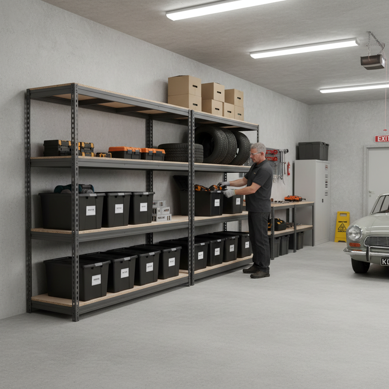 3x Premium Heavy Duty Shelving - 2000mm High - Grey with 8x 62L Storage Boxes