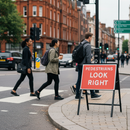 Premium Pedestrians Look Right Sign - Heavy Duty Metal with Retroreflective Face, 600x450mm for Road Safety