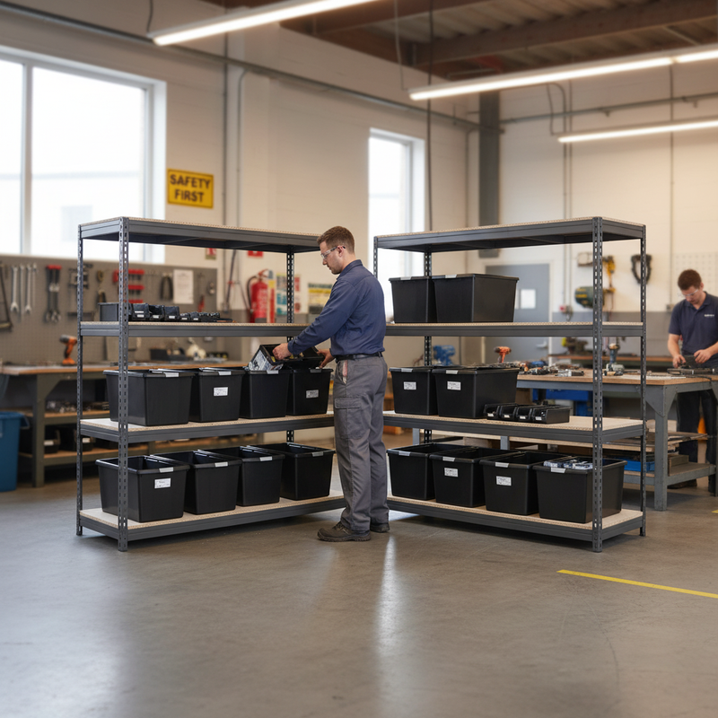 4x Premium Heavy Duty Shelving - 2000mm High - Grey with 12x 62L Plastic Storage Boxes