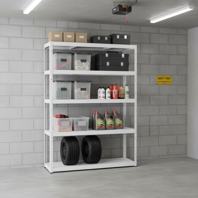 Heavy Duty Metal Shed Shelving - 1800mm High - 90/130kg Capacity - White