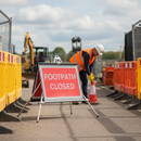 Premium Roll-Up Footpath Closed Sign - Durable PVC Face, Galvanized Steel Frame, Lightweight and Portable Design for Easy Transport