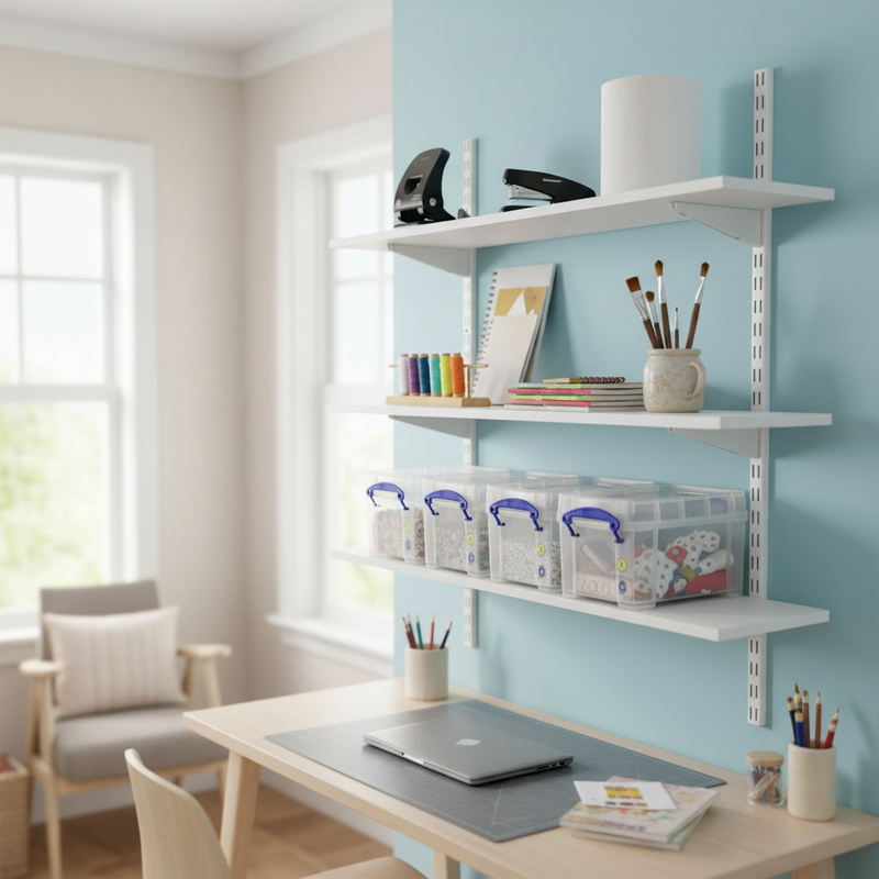 Premium Twin Slot Wall Mounted Shelving - 900mm Wide - White Melamine