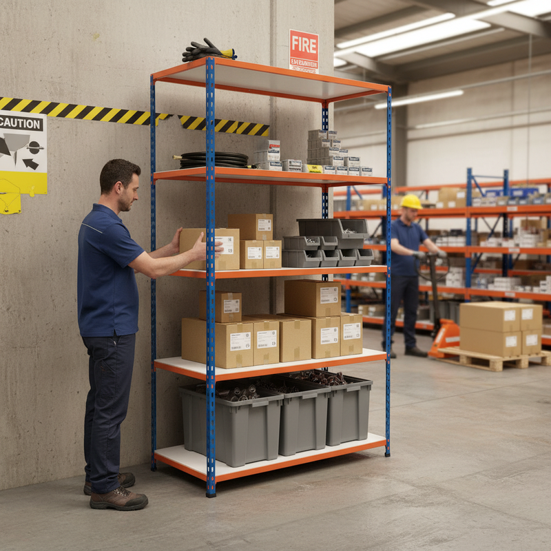Premium Industrial Shelving - 2440mm High - 340kg Capacity - Melamine - Blue & Orange