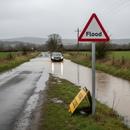 Premium Post Mounted Flood Ahead Sign 450-1500mm with Distance Plate Option for Road Safety