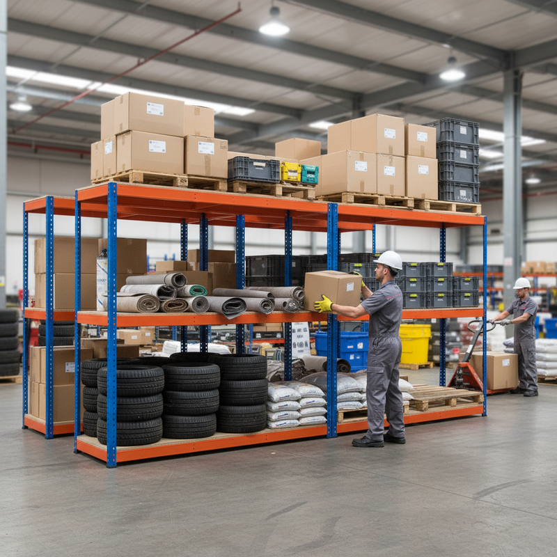 Heavy Duty Industrial Shelving - 1980mm High - 800kg Capacity - Chipboard - Blue & Orange