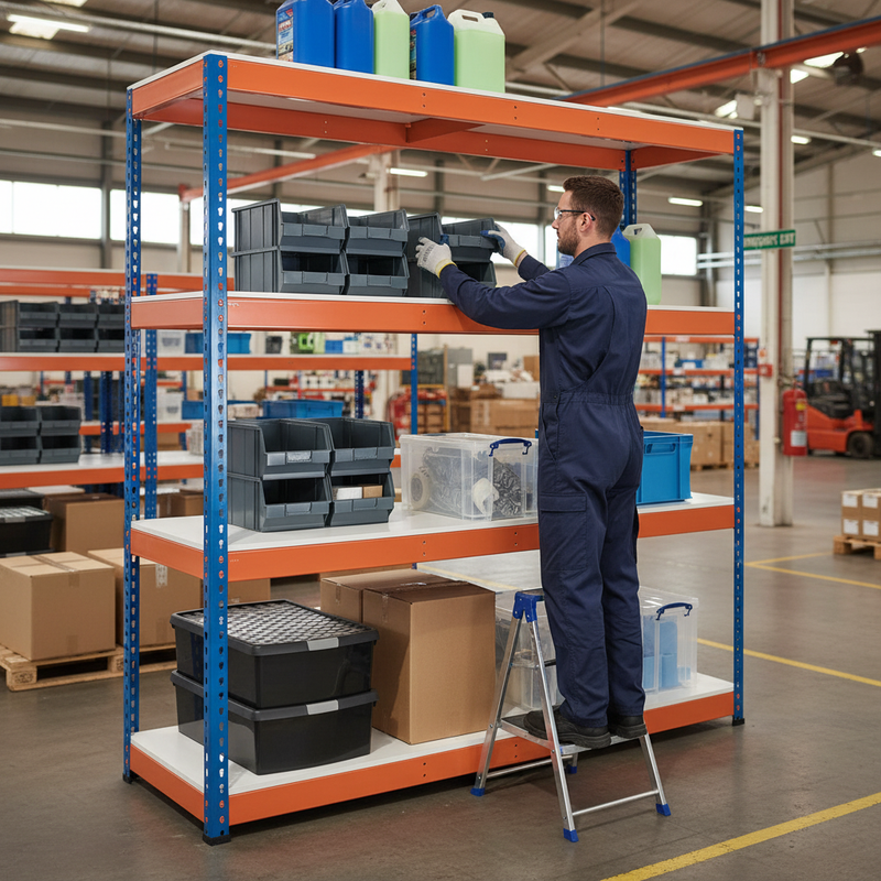 Premium Industrial Shelving - 3050mm High - 800kg Capacity - Melamine - Blue & Orange