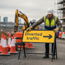 Premium Diverted Traffic Right Sign - Heavy Duty Metal Construction, 1050x450mm Size, Engineer Grade Reflective Face