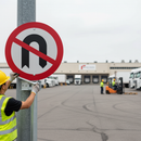 Premium No U-Turns Ahead Post Mount Sign - Durable Design for Traffic Safety - High-Quality Professional Grade for Industrial and Commercial Applic...