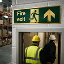 Fire Exit Sign with Running Man – 300mm x 100mm – Polished Brass – Commercial Use