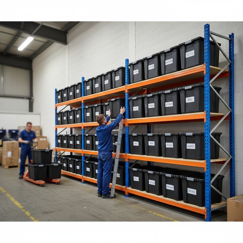 4x Heavy Duty Shelving Units - 1600mm High with 8x 62L Storage Boxes