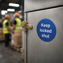 Keep Locked Shut Sign – 70mm x 70mm – Brushed Aluminium – Industrial Use