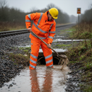 High-Performance Waterproof Overtrousers in Hi Vis Orange with Reflective Tape and Ankle Gussets for Enhanced Visibility and Comfort