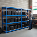 2x Heavy Duty Shelving - 1770mm High - Blue with 12x 37L Plastic Storage Boxes