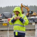 Premium Hi-Vis Yellow/Navy Blue Rain Jacket with Extended Back, Waterproof and Lightweight for Optimal Visibility in Poor Weather Conditions