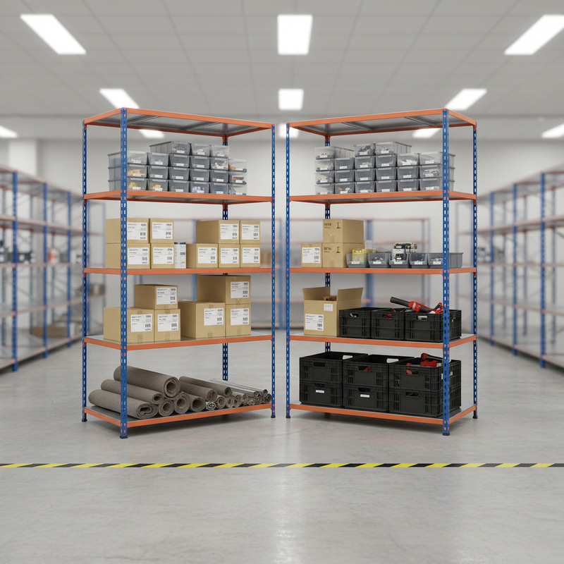 Heavy Duty Industrial Shelving - 1830mm High - 200kg Capacity - Steel - Blue & Orange