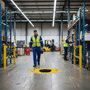 Premium Attention Safety Helmets Must Be Worn Floor Sign - 430mm Durable Slip-Resistant Vinyl for Workplace Safety Compliance