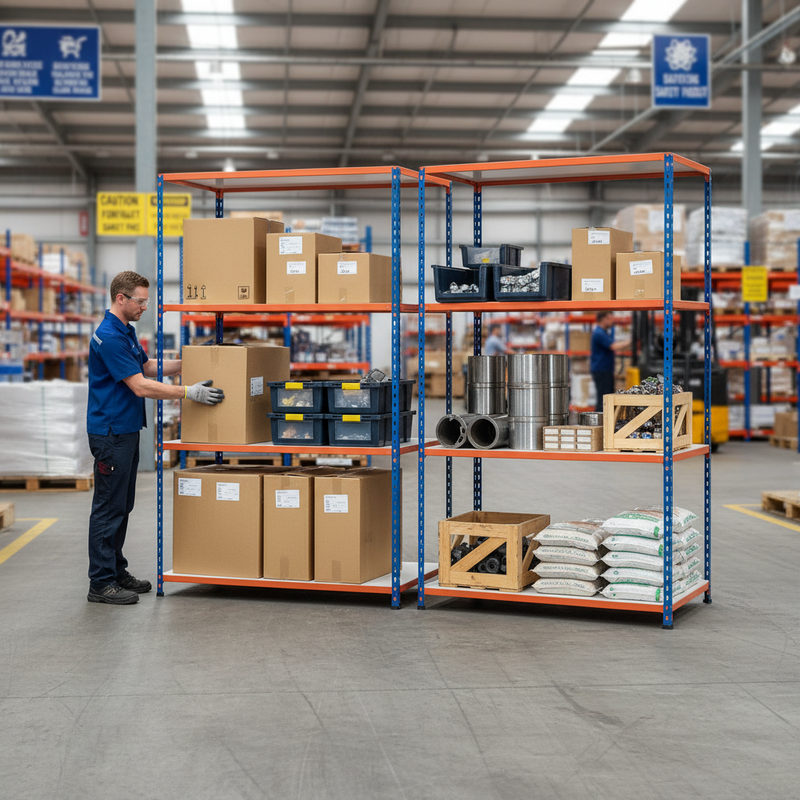 Heavy Duty Industrial Shelving - 1980mm High - 340kg Capacity - Melamine - Blue & Orange