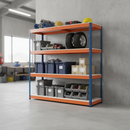 Premium Heavy Duty Industrial Shelving - 1677mm High - 400kg Capacity - Melamine - Blue & Orange