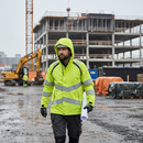 Premium Hi Vis Yellow Waterproof Shell Jacket - Breathable, Windproof, and Adjustable Hood for Outdoor Safety