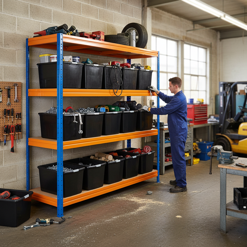 Premium Heavy Duty Shelving - 1770mm High with 12x 62L Plastic Storage Boxes