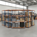 5x Heavy Duty Industrial Shelving - 3050mm High - 340kg Capacity - Chipboard - Blue & Orange