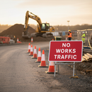 Premium Quick Fit Traffic Sign - 'No Works Traffic' 1050x750mm for Construction Sites