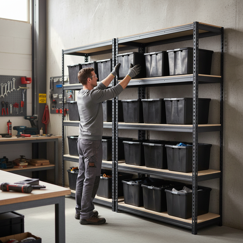 Heavy Duty Shelving with 12x 62L Plastic Storage Boxes - 1800mm High