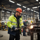 Premium Hi-Vis Yellow/Navy Blue Arc Flash & Fire Retardant Shell Jacket - Wind and Waterproof with Adjustable Hood and Reflectors