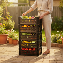 Premium Stackable Fruit and Vegetable Basket - 5 Crates, 35L Capacity, Durable Design with Fold Down Handles