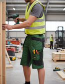 Premium Stretch Slim Fit Work Shorts with Holster Pockets for Comfort and Mobility in Forest Green and Black