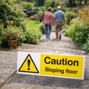 Caution Sloping Floor Safety Signs – 1mm Rigid Plastic – Indoor & Outdoor Use