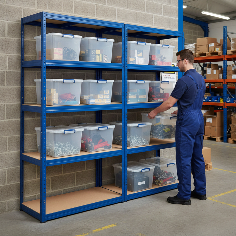 Premium Shelving Units with 8x 33.5L Storage Boxes - 2130mm High