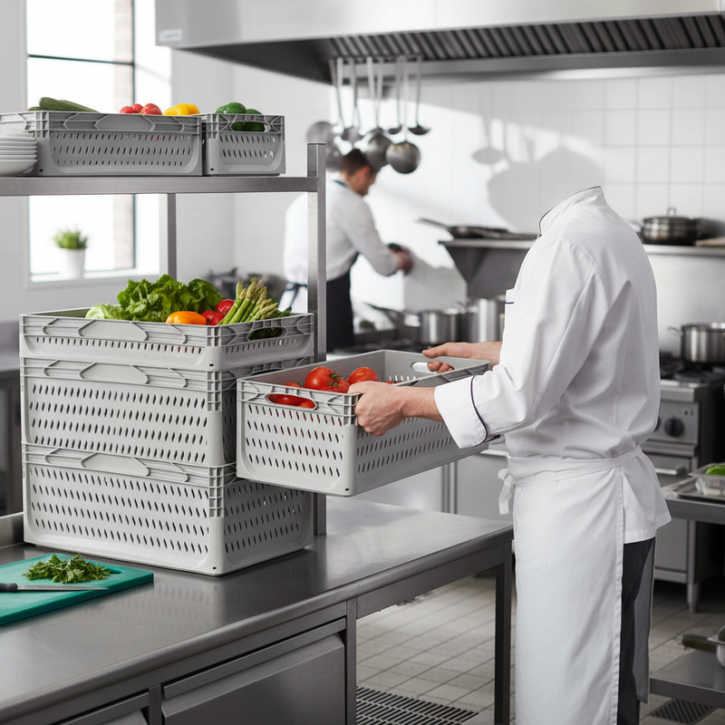 Premium Vented Euro Containers - Light Grey - Multiple Sizes Available