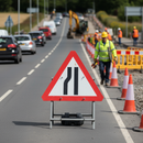 Premium Road Narrows Left Quick Fit Sign Face 750mm Diameter for Temporary Traffic Management