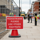 Professional Pedestrian Warning Sign for Footpath Closure - Lightweight, Scratch-Resistant Design, Fits 750mm and 1m Cones
